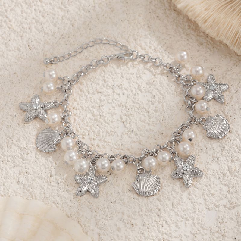 Neue Damen Schmuck Strand Urlaub Seestern Anhänger Fußkettchen Einfache Perle Perlen Mehrschicht Fuß Zubehör_voghion.com