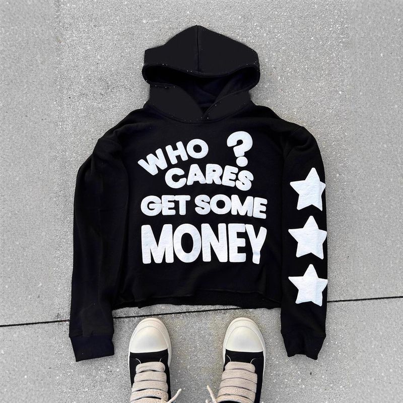Streetwear Hooded Sweatshirt With Foam Print, Retro Hip Hop Pullover For Men & Women - Oversized Fit, Unisex Casual Wear (Black/White)_voghion.com