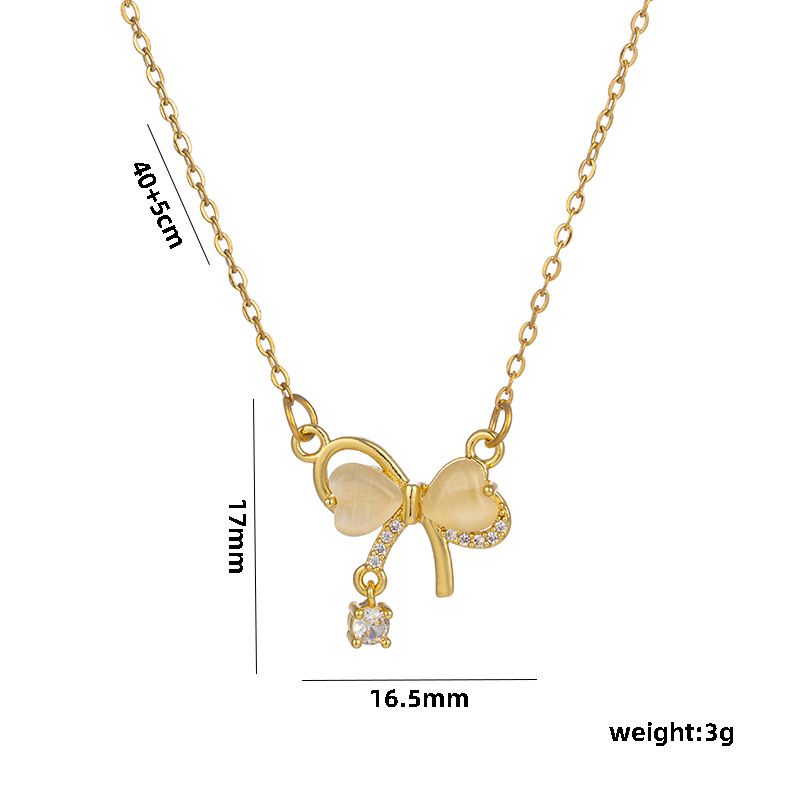 Bow Necklaces Simple, Luxurious And Niche Designs, Love Cat's Eye Stone Pendants For Women With Versatile Collarbone_voghion.com