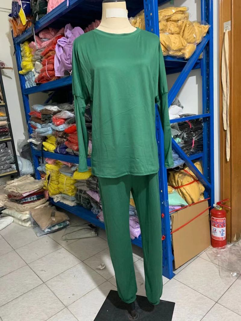 Solid Color Loose Casual Suit Women's Spring and Autumn New Style Round Neck Long Sleeve Harem Pants Two-piece Set_voghion.com