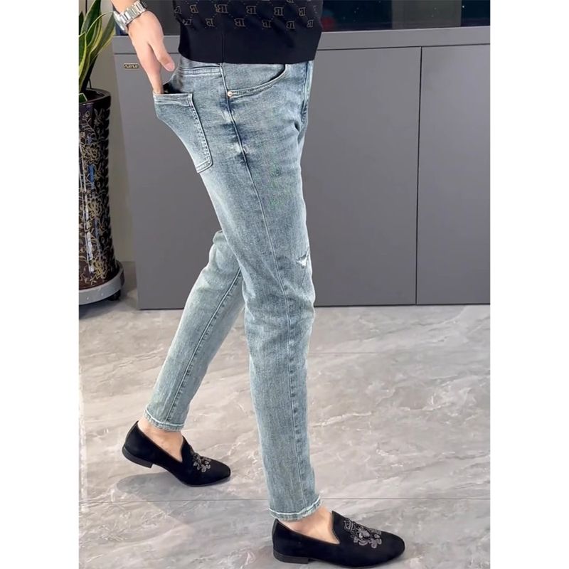 Pantaloni skinny elasticizzati slim fit in stile coreano Four Seasons Jeans da uomo, casual, lavati_voghion.com