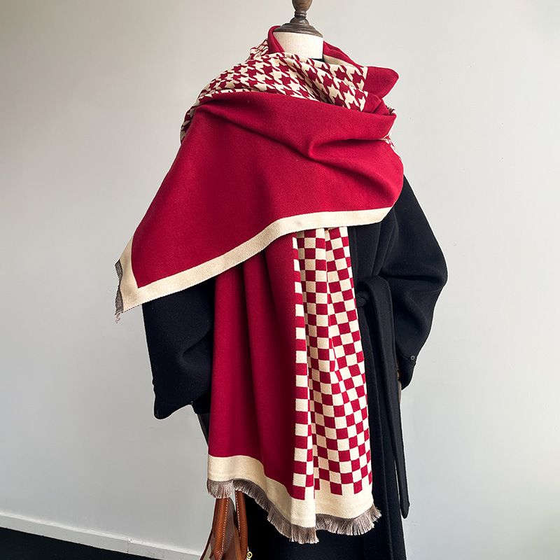 Autumn and Winter Thousand Bird Grid Women's Cashmere Warm Scarf, Light Luxury Fashion Style, Office Blanket,_voghion.com