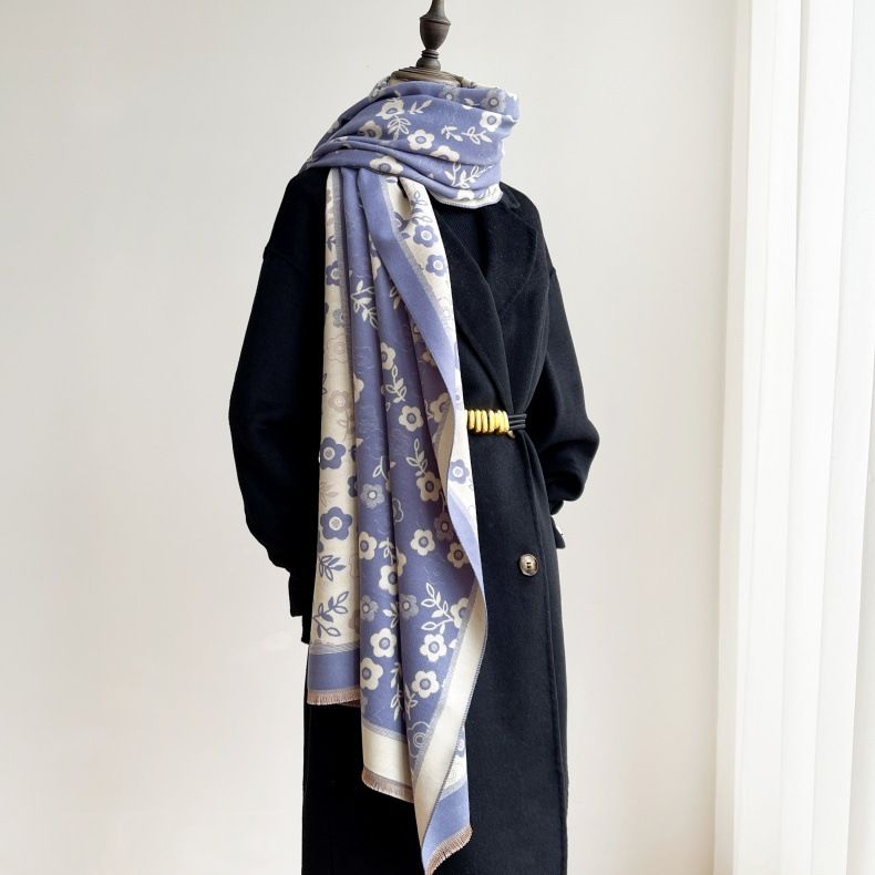 Nuova sciarpa versatile autunnale in imitazione cashmere con fiori per donna, elegante, dolce, piccola e fresca, scialle caldo invernale_voghion.com