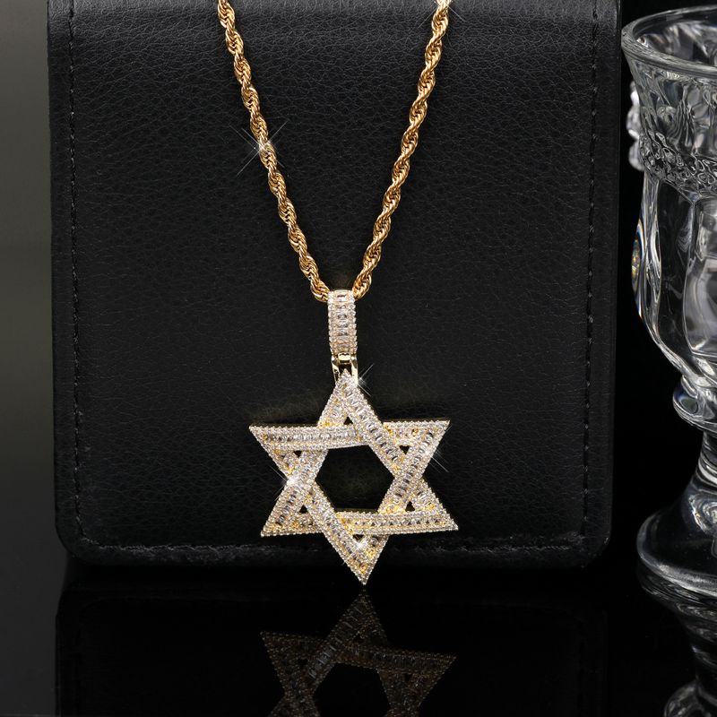 Collier avec pendentif étoile de David en zircone cubique hexagramme unisexe Hip Hop, très populaire_voghion.com