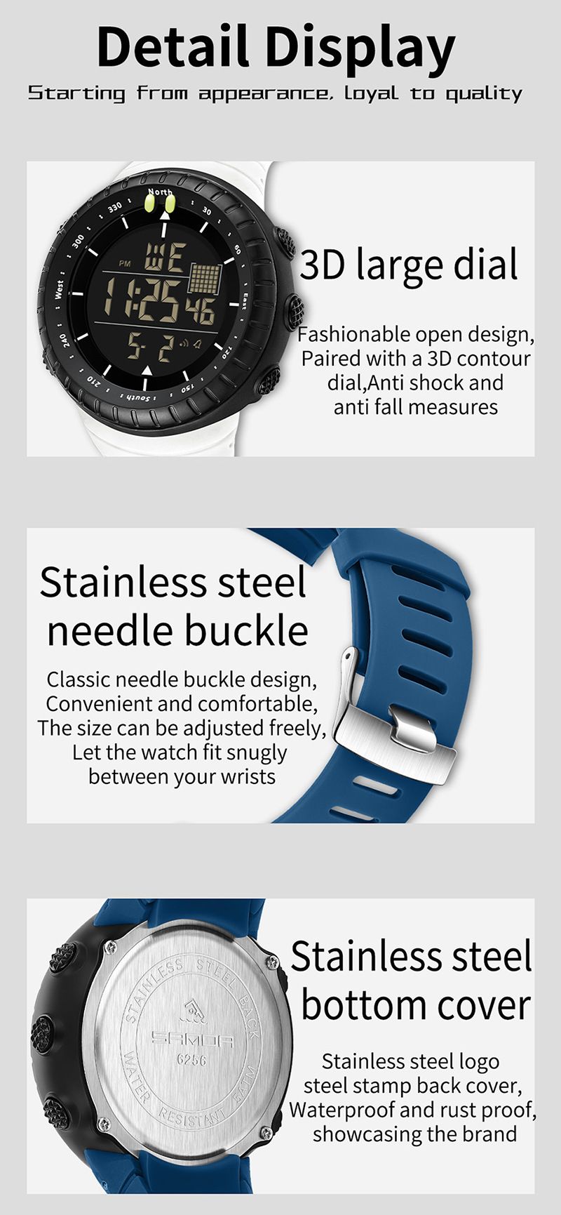 Large Dial Digital Sports Watch With Night Light, Waterproof, Alarm, Stopwatch, And Multi-Function Men Women Luminous Alarm Clock Multi Function Watch_voghion.com