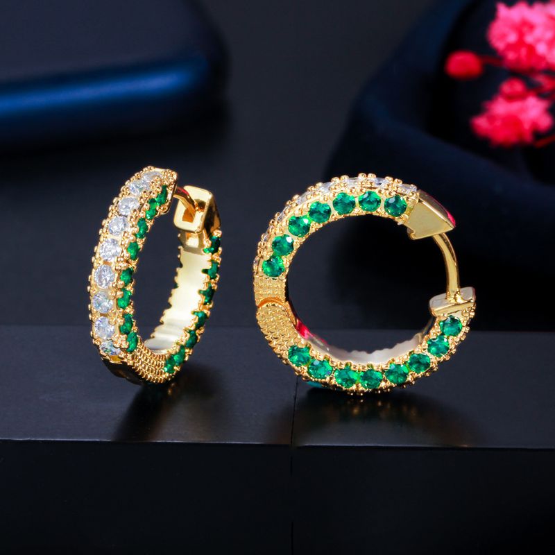 1 Paar Ohrringe für Hochzeiten, Brautschmuck, koreanischer Stil, Kreiseinlage, Kupfer-Zirkon, 14 Karat vergoldet, weißvergoldet_voghion.com