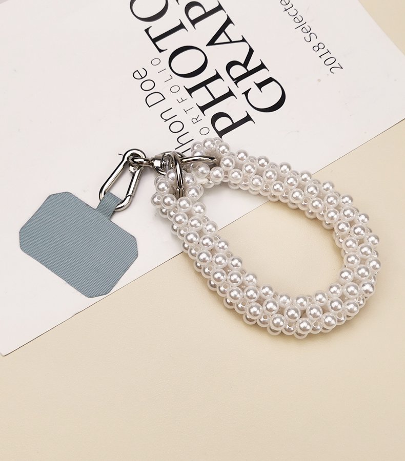 Handy Lanyard Kuerz Handgelenk Wäiss Perl Perlen Perlen Anhänger Telefon Anti-Verloscht Sling Nei Fraen Universal Portabel_voghion.com