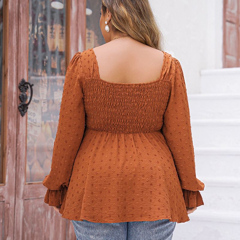 abbigliamento da donna casual sciolto più grande girocollo in vita tinta unita top con maniche a foglia di loto per donna_voghion.com
