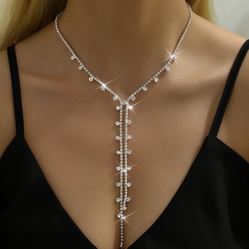 New Accessories Personality Long Tassel Necklace Sexy Irregular Full Diamond Choker For Women_voghion.com