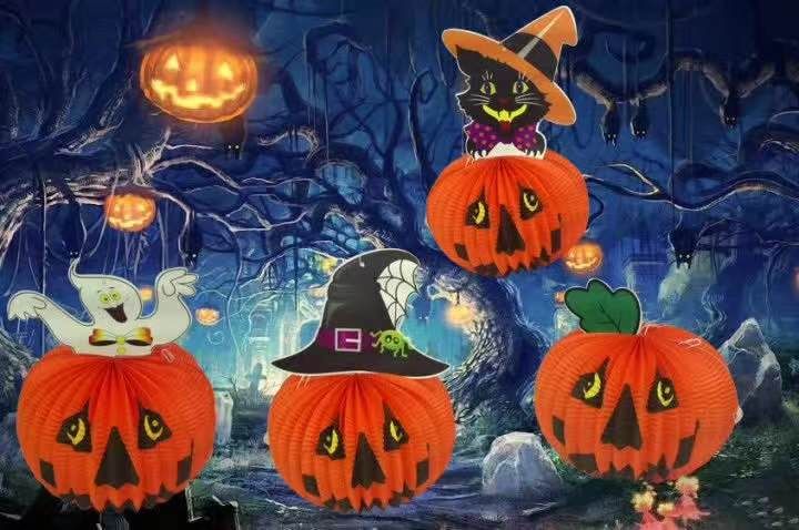 Forniture per decorazioni di Halloween, oggetti di scena, allestimento di scene, fantasmi, streghe, ragni, decorazioni sospese, zucche, lanterne di carta_voghion.com