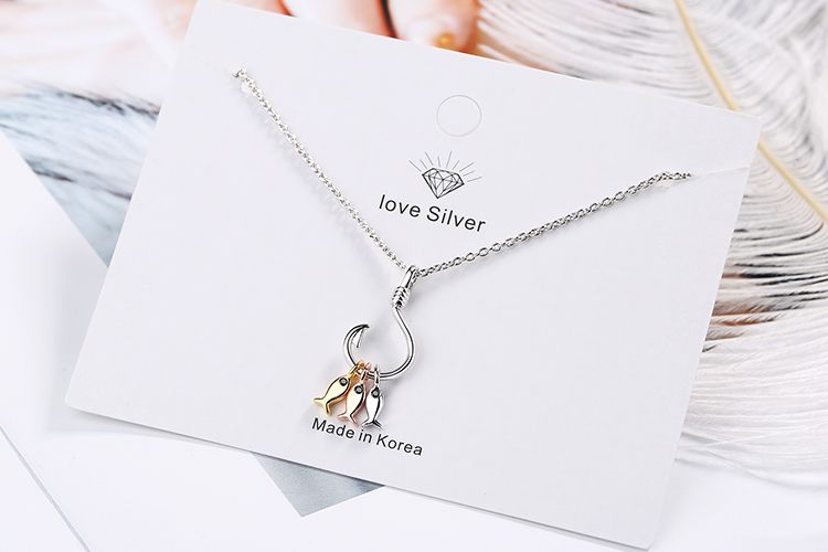 Hot sales ANENJERY Sier Color Cute Three Small Pendant Necklace With Fish Hook Charms Jewelry For Best Friend Gift_voghion.com