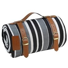 PortableAnd Extra Large Picnic Outdoor Blanket 3-Layer Convenient Mat Handbag Spring Summer Black And White Striped_voghion.com