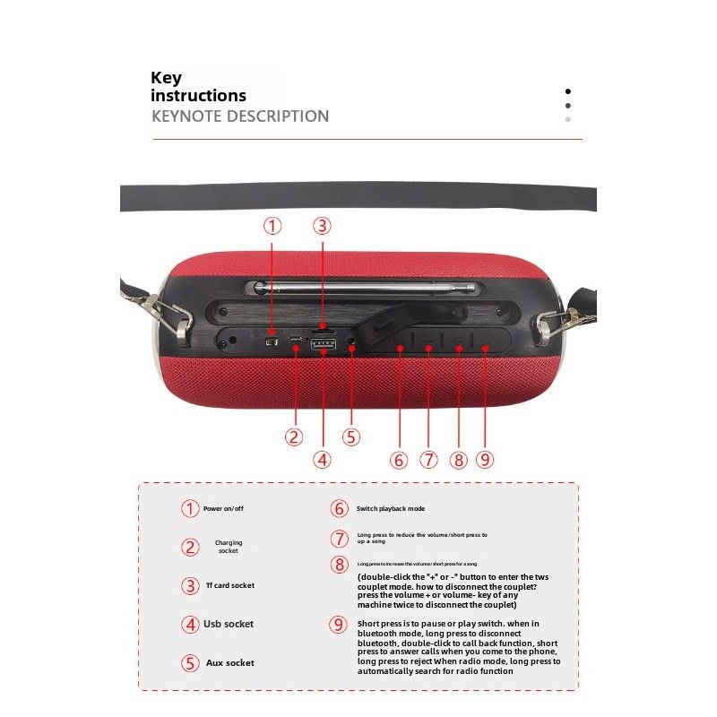Haut-parleur Bluetooth à double haut-parleur, haut-parleur portable d'extérieur à volume élevé, sangle en tissu, radio audio haute puissance, machine tout-en-un_voghion.com