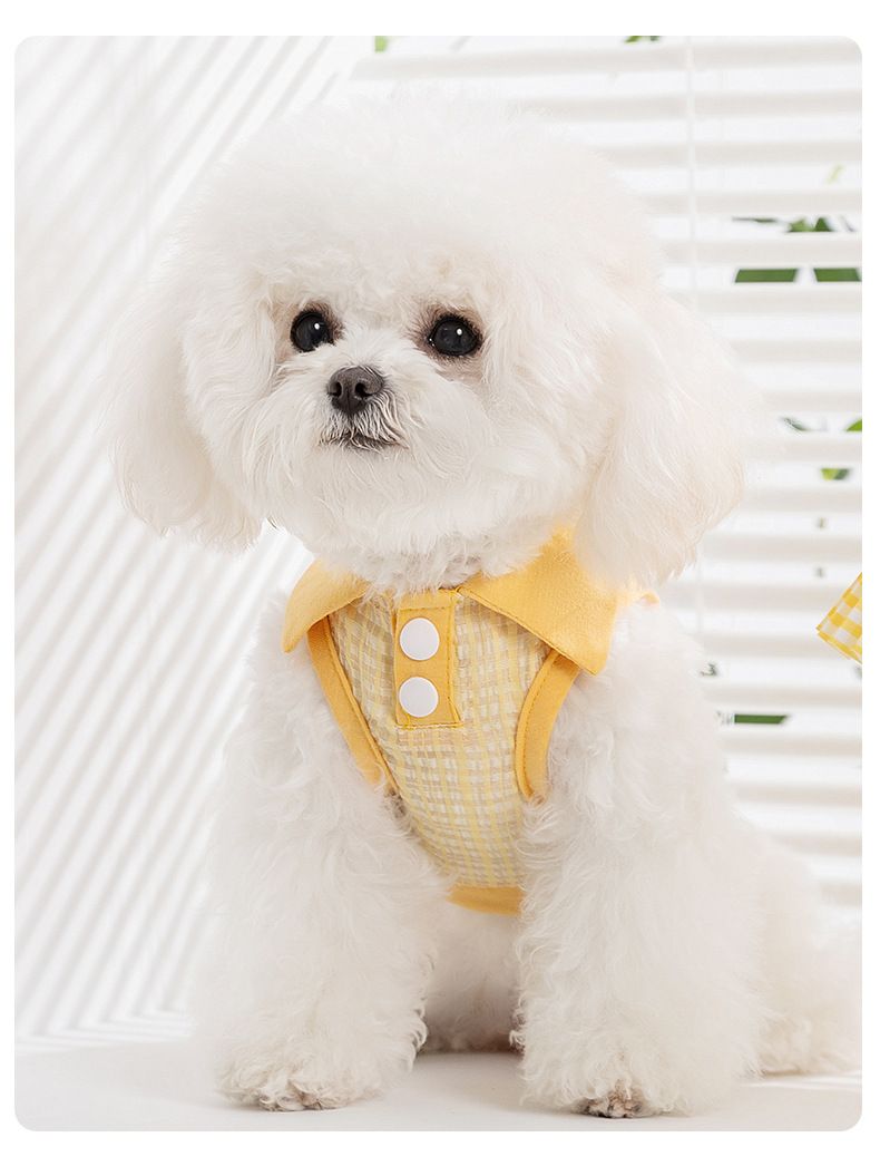 Lote de ropa para perro de verano con cuello a cuadros y jacquard, camiseta sin mangas con tirador, osito Bibi pequeño_voghion.com