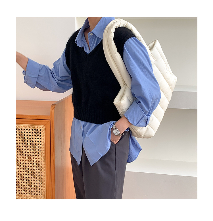 Down Bag Women's 2023 Autunno e inverno New Casual Women's Bag Niche borsa tote monospalla imbottita in cotone a righe di grande capacità_voghion.com