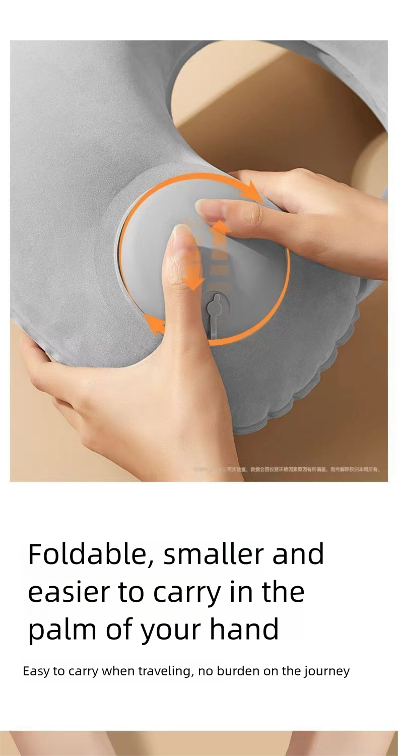 Aufblasbares U-förmiges Kissen mit Pressfunktion, faltbares Kompressionskissen für Auto, Zug, Reisen, Nackenstütze, tragbar_voghion.com