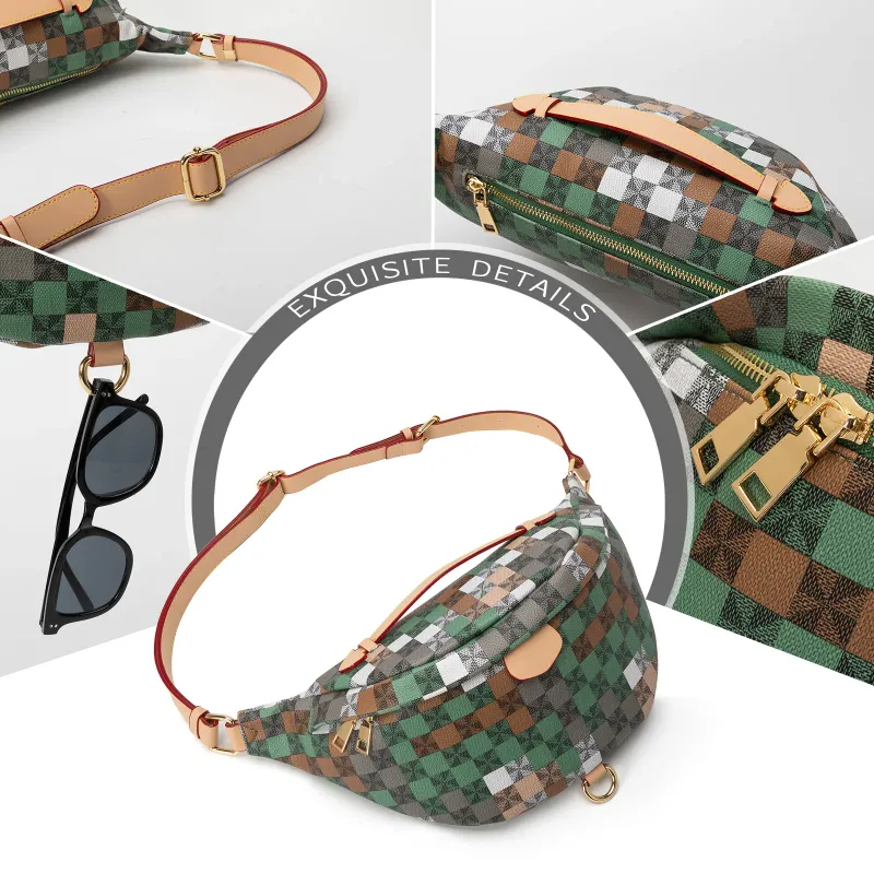 Borsa firmata con spedizione gratuita, marsupio con motivo a scacchi colorati, tracolla regolabile e manico superiore_voghion.com