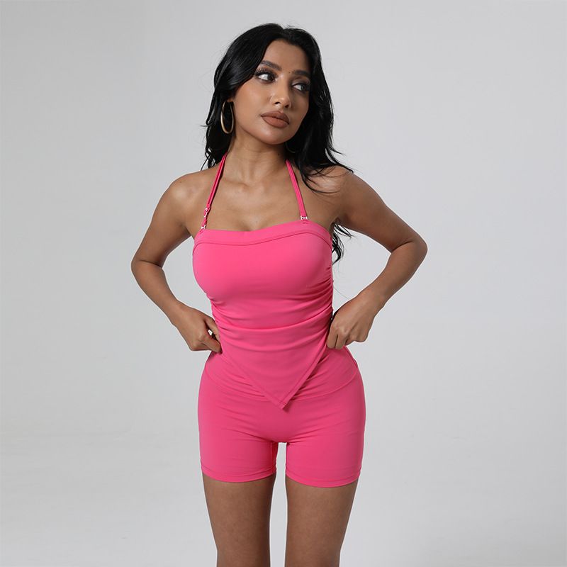 Gilet de yoga à col licou réglable couleur bonbon pour femme avec coussinets de poitrine, soutien-gorge de sport push-up antichoc, haut de fitness pour vêtements d'extérieur_voghion.com