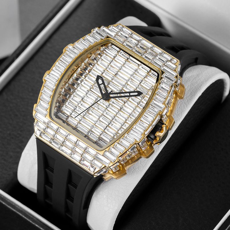 MISSFOX Watch, Popular Wine Barrel Type T Square Diamond In Europe And America, Personalized Fashion Hip-hop Silicone Strap Watch_voghion.com