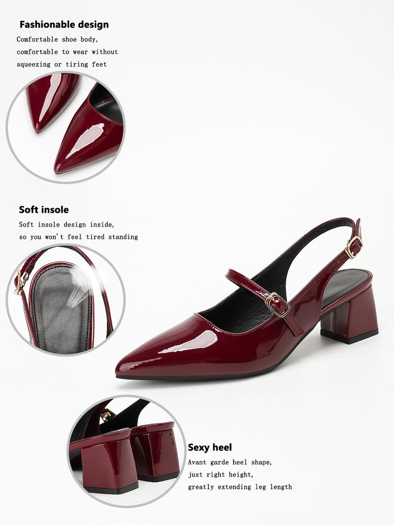 Lijn met puntige hoge hakken chunky heel pumps Mary Jane knot hoofd terug lege sandalen_voghion.com