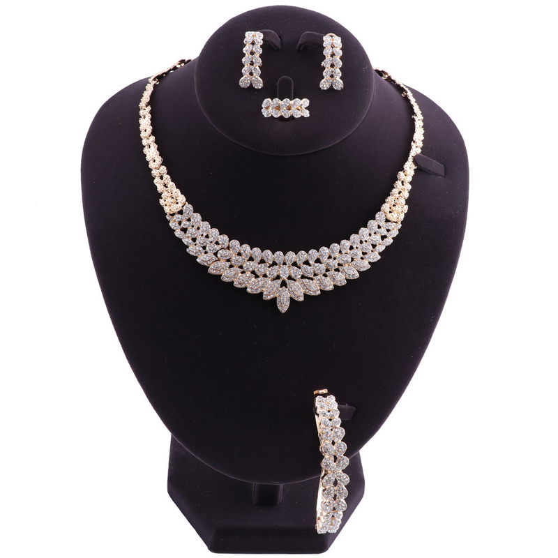 Set di gioielli nuziali alla moda in cristallo, set di gioielli nuziali da donna, collana, orecchini, anelli e accessori per damigelle_voghion.com