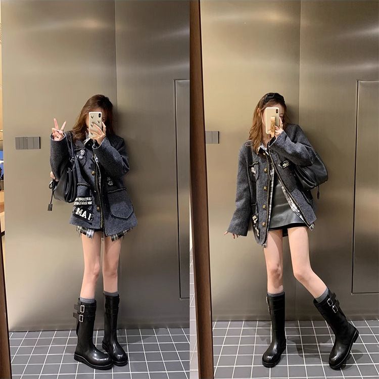Cowhide ~ Su Yinyin Same Style Norway Debut Thick Sole Chunky Heel Double Buckle Strap Mid-Calf Long Women' Riding_voghion.com