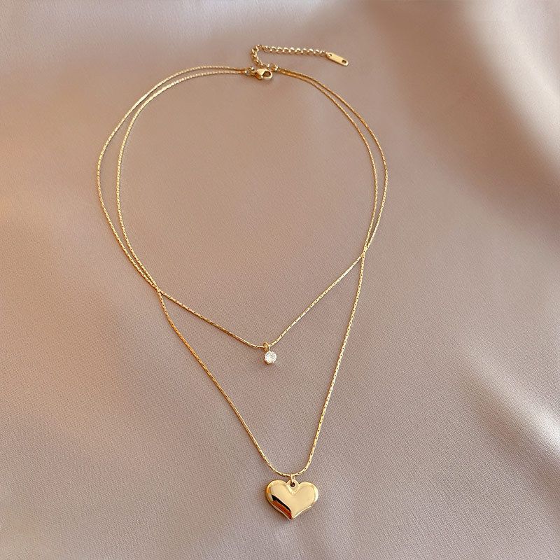 Ready Stock XIYA 316L Stainless Steel Double Layer Heart Pendant Necklace For Women Choker 2024 Trendy Party Fashion Jewelry_voghion.com