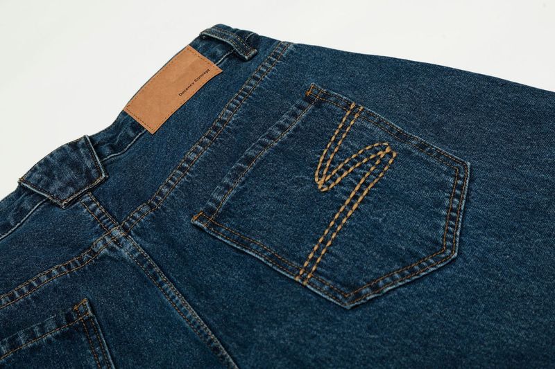 G6875 American Trendy Neutral Street Retro Nostalgic Blue Design Loose Men's Washed Scimitar Jeans_voghion.com