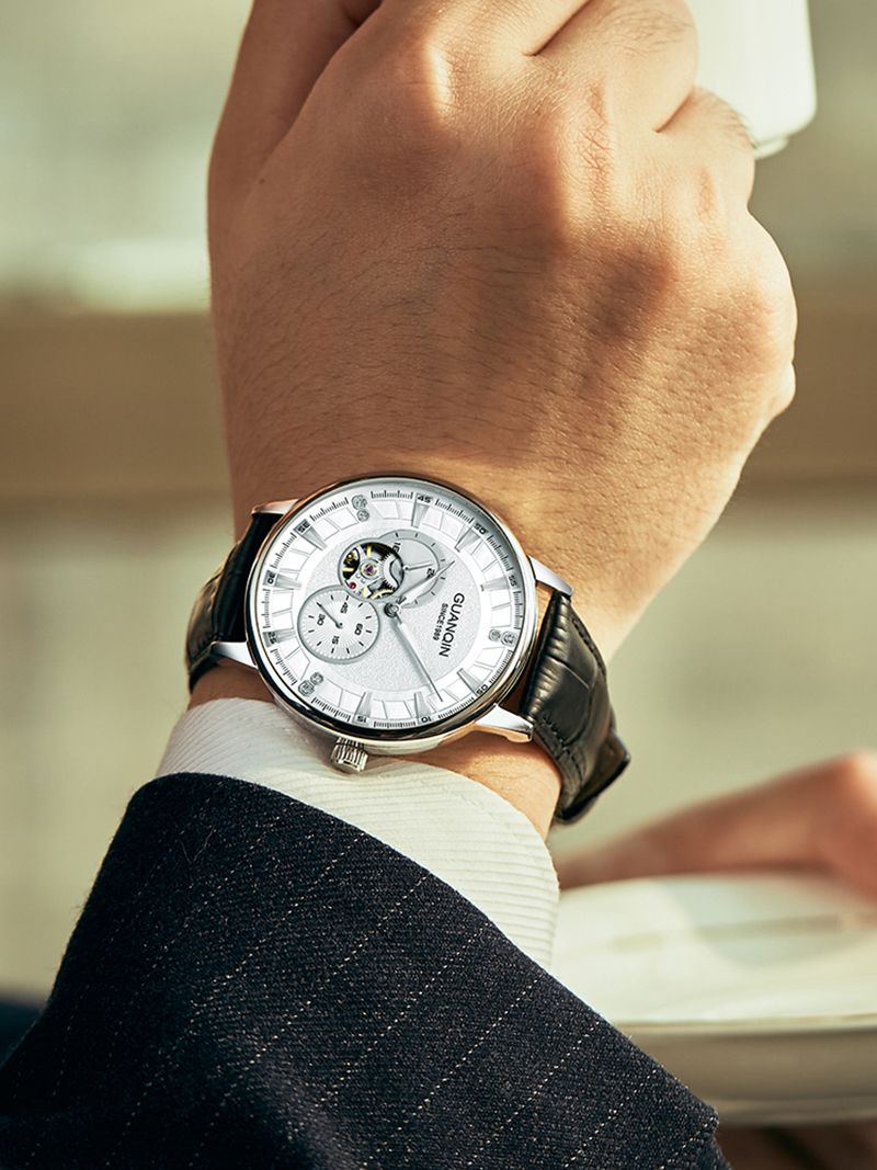 GUANQIN Luxus Herrenuhr Automatik Mechanisch Skelett Sekunden Zifferblatt Saphir Echtes Business Freizeit Wasserdichte Uhren Für Mann_voghion.com