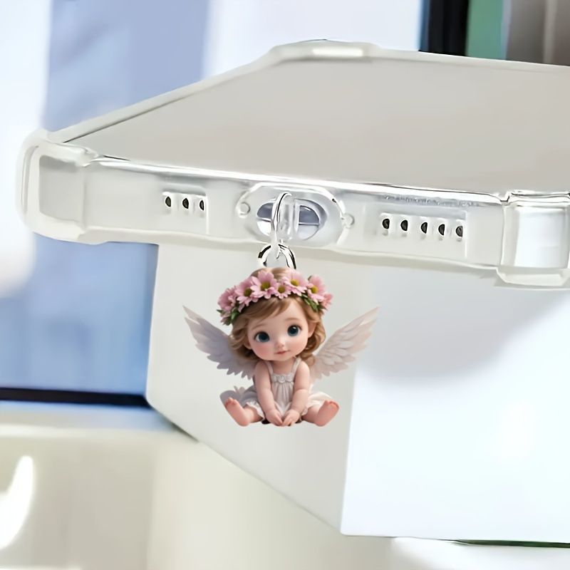 Neu Acryl Rosa Engel Baby Telefon Anti-Staub Anhänger Für EINE Pple Android Typ-C Staub_voghion.com