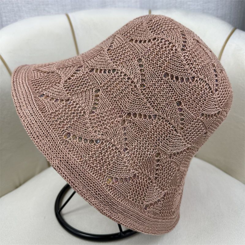 Doppelseitiger Gürtel Sommer Neue Damen Hohler Sonnenschutz-Eimerhut Einfaches Gesicht Kleine Reise Gestrickter Eimerhut_voghion.com