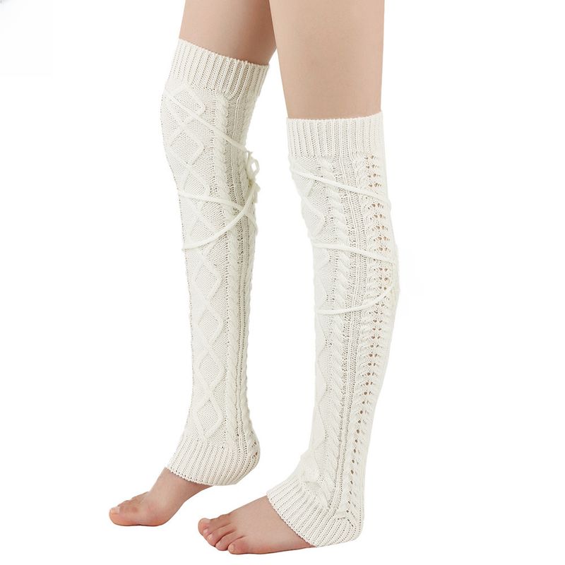 Grenzüberschreitende Fußwärmerstrümpfe aus Schurwolle Herbst- und Winter-Overknee-Socken in Volltonfarbe Europäische und amerikanische lange Schnürsocken für Damen_voghion.com