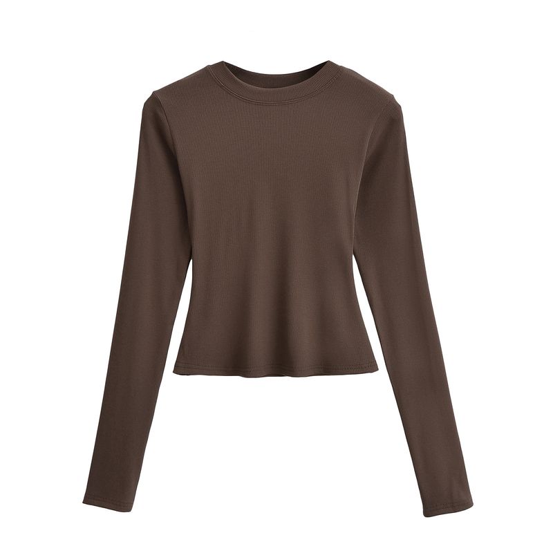 Kim Kardashian Kento Round Neck Base Shirt For Women's Sring Tight Fitting T-shirt Long Sleeved Slim Fit Solid Color_voghion.com