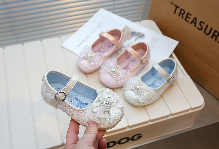 Elsa Crystal Princess 2024 Frühjahr Neue Schleife Kinder Baby Weiche Sohle Kleines Mädchen Wasser Diamant Schuhe_voghion.com