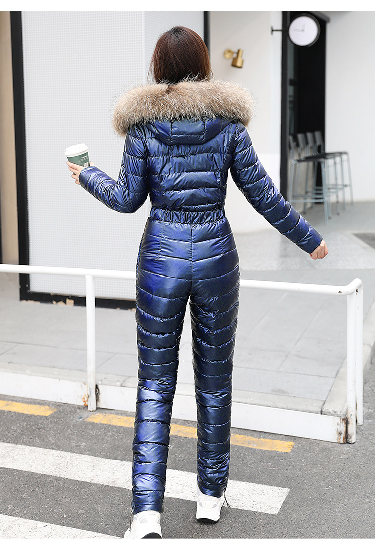Kvinders skitøjsdragt i bomuldsfrakke Dame fortykket varm vintermode Dametalje Slank Slank Glat Bomuld Frakke Jumpsuit_voghion.com