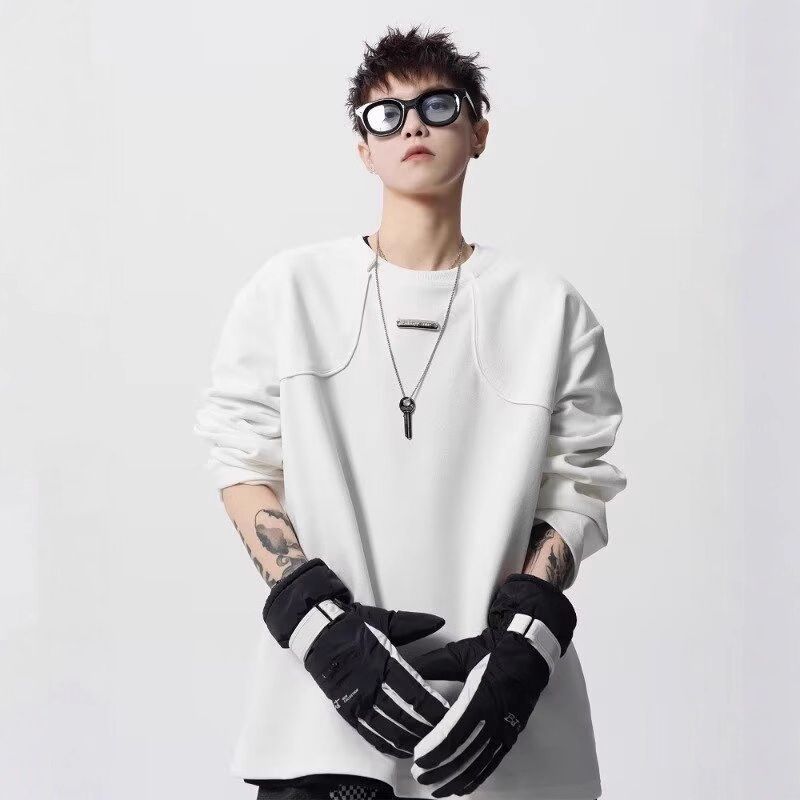 Maglietta a maniche lunghe alla moda con colletto alla coreana per uomo, stile americano, stile primavera e autunno, comoda e casual, strato di base_voghion.com