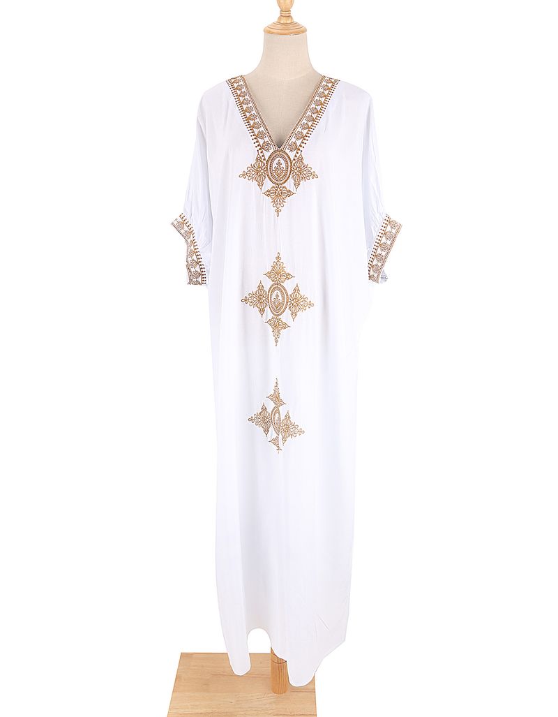 Robe de plage brodée en coton pour femme - Jupe longue portefeuille légère pour maillot de bain et protection solaire_voghion.com
