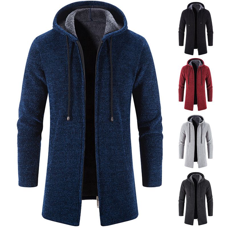 Autumn And Winter Hooded Sweater Men's Medium And Long Loose Plus Size Sweater Jacket Knitted Cardigan Men's Top_voghion.com
