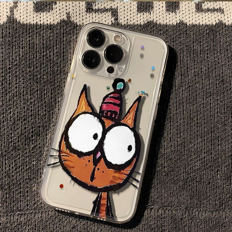 Custodia per telefono con testa di gatto dipinta colorata, trasparente, con foro di precisione, compatibile con Mate60/P70 16/15/14/13_voghion.com