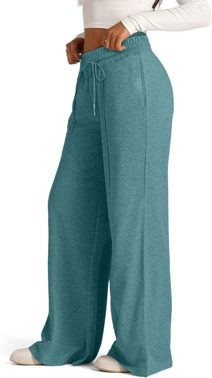 Pantaloni della tuta da donna, tinta unita, casual, con coulisse, vita elastica e gamba larga_voghion.com