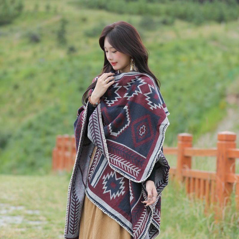 Sciarpa etnica da donna ispessita, super grande primavera e conservazione del calore, Lijiang, Xizang, viaggio, sciarpa quadrata,_voghion.com