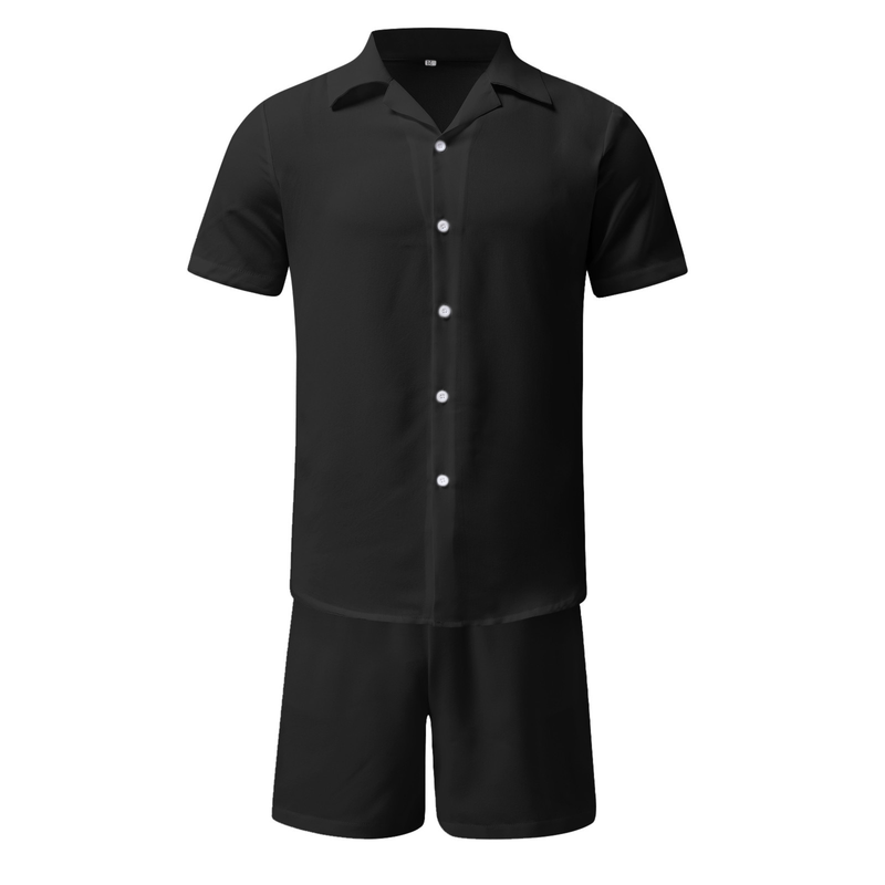 Set de pantaloni scurți cu mânecă scurtă, din bumbac și in, Hawaii, 2024, vară, guler polo, stil hawaian, bărbați_voghion.com