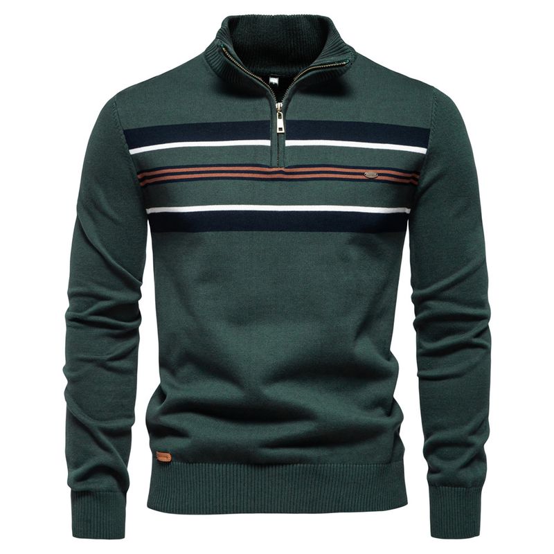 Herrenpullover Halbreißverschluss Strickpullover Lässiges gestreiftes Herrenoberteil_voghion.com