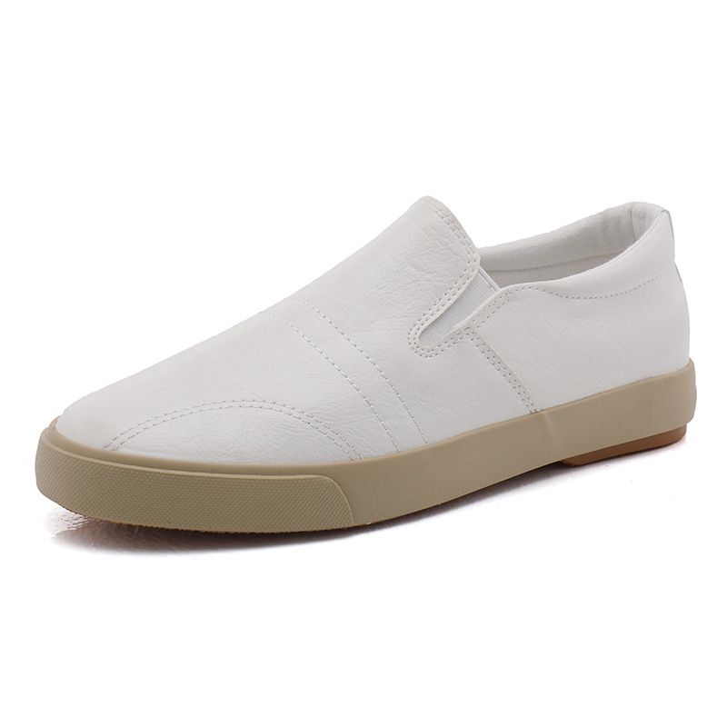 Scarpe basse in pelle elasticizzata bianca casual, leggere e comode, adatte a tutte le stagioni, da uomo_voghion.com