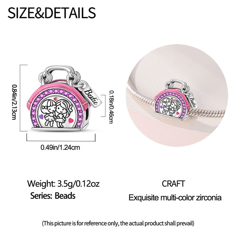Joyería para mujer, estilo familiar, colgante de rosa rosa con forma de hermana, cuentas, accesorios de joyería DIY, pulsera de plata bañada en cobre blanco._voghion.com