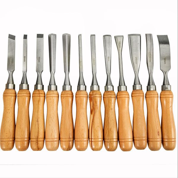 Woodworking 12pcs Lathe Chisel, Wood Carving Hand Chisel 3-3/4Inch Blade Length, Wood Turning Tools With Wooden Storage Case, For Wood Carving Root_voghion.com