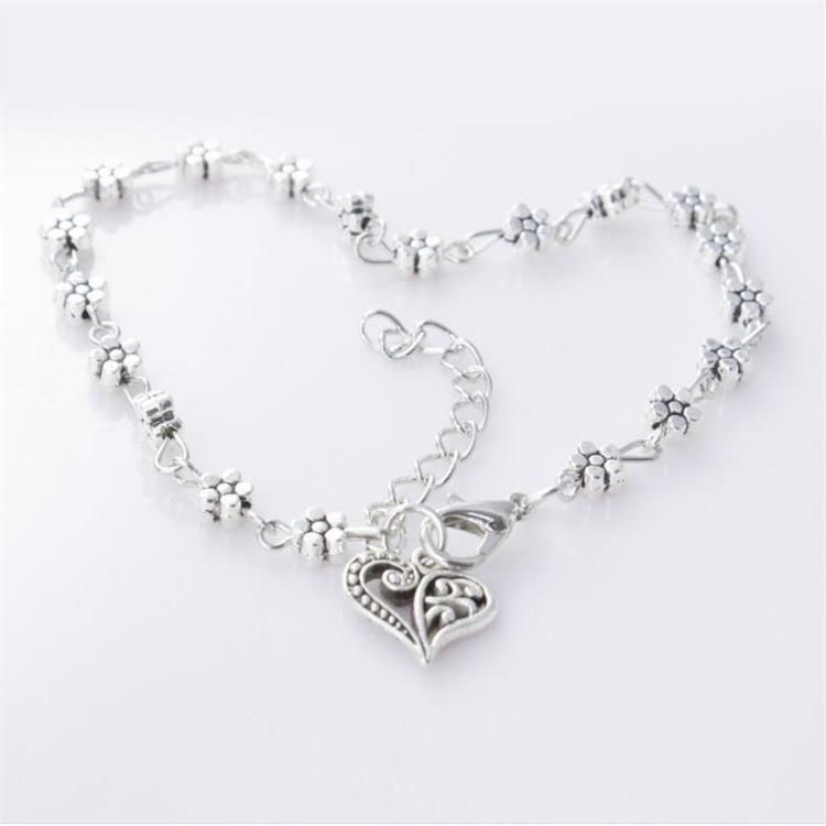 Neue Ankunft Tibetischen Silber Hohl Plum Blossom Kleine Blume Herz-förmigen Fußkettchen Armband_voghion.com