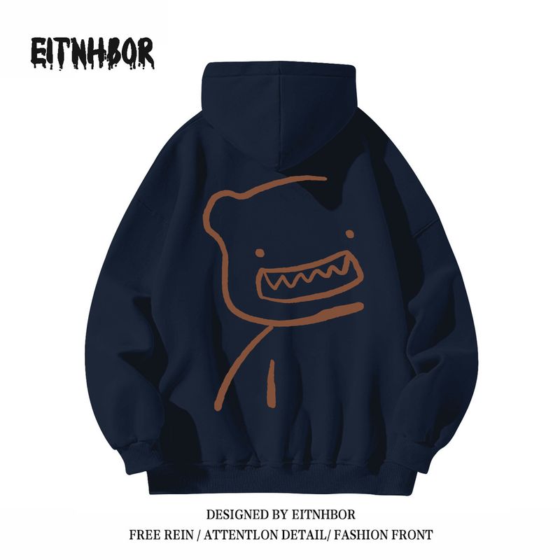 Baumwollhoodie mit Plüsch, Nischendesign, Lockerer Kapuzenhoodie, Herren Damen Herbst Winter Trend, Plüschjacke 12_voghion.com