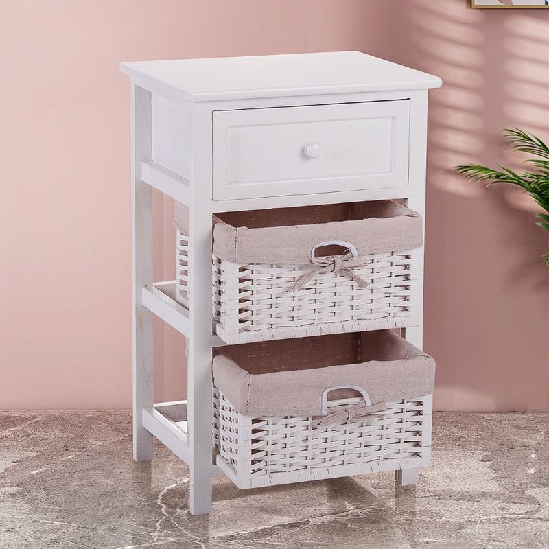 Table With One Storage White Removable Legs Indoors Nightstand Modern Bedside Table Two Drawer With Baskets Tall End_voghion.com