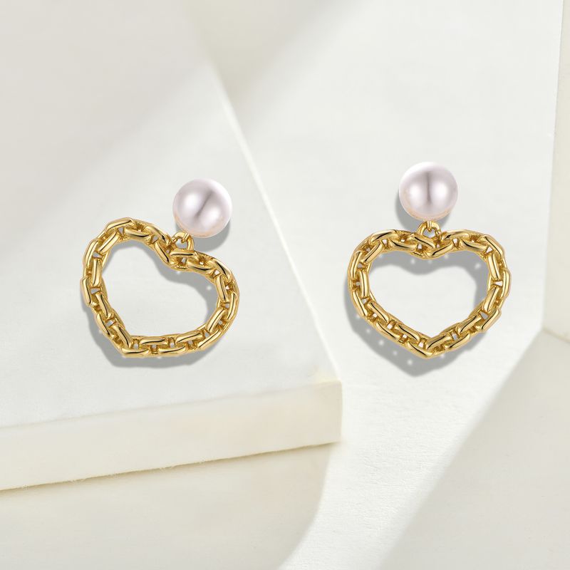 Pearl Love Necklace Pendant Earrings Ear Hooks S Sterling Sier Plated With 14K Gold Light Two Piece Jewelry For Women_voghion.com